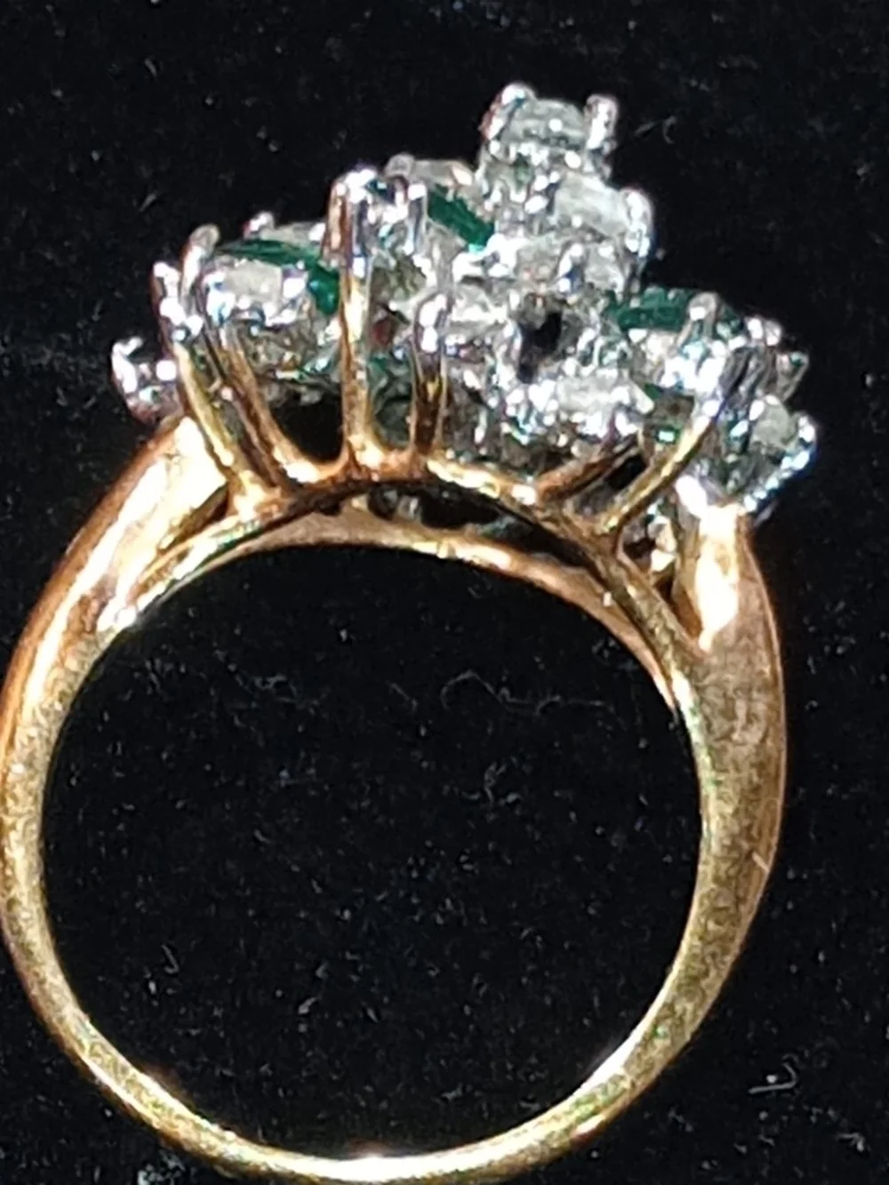 Vintage Emerald and Clear Cluster Cocktail Ring - Women Jewelry 18k HGE